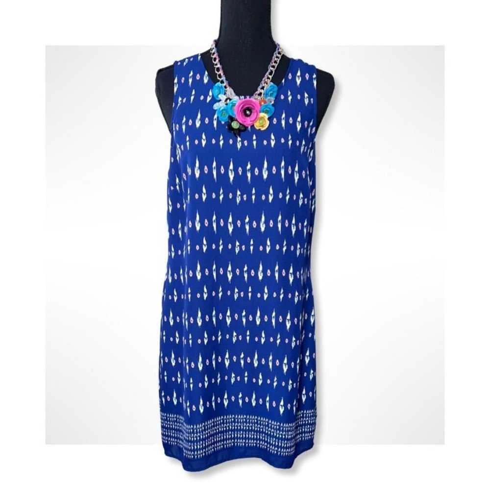 KENAR BLUE & PINK KNEE LENGTH LINED SLEEVELESS DRESS NECKLACE OUTFIT BUNDLE WOME